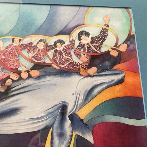 Dot Bardarson Whale Dance Alaskan Artist Inuit indigenous watercolour framed art - Picture 6 of 6